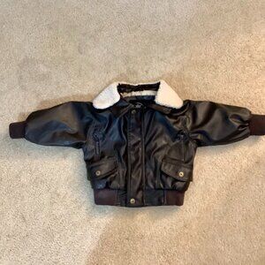 ** Infant 24 Mo Faux Leather Biker Jacket Black  Removable Sherpa Collar   Zip